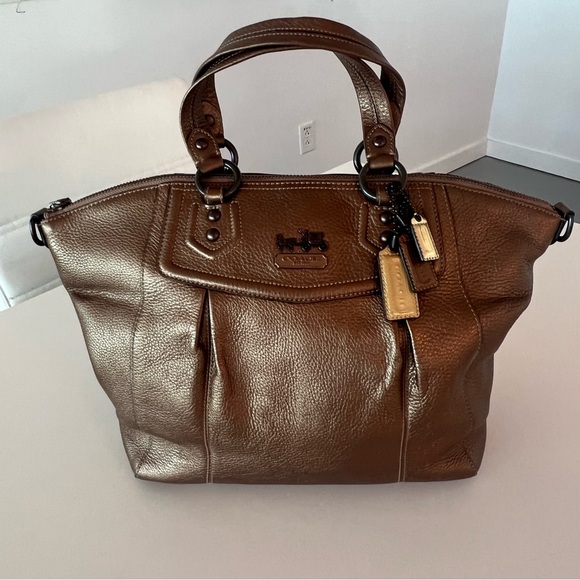 LIKE NEW Coach Madison Clair Metallic Bronze Pebbled Leather Satchel Bag 👜 - Picture 5 of 15